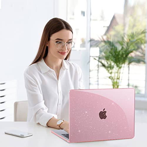Image of EooCoo Case Compatible with MacBook Air 13 inch 2024-2022 Release M3 M2 A3113 A2681, Glitter Hard Shell&Keyboard Skin Cover&Screen Protector for Mac Air 13.6 inch Case, Sparkly Pink