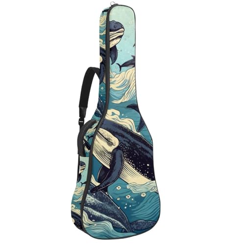 Sac guitare acoustique peint à la main motif vagues de l'océan