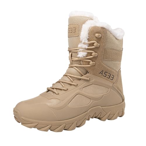 Wygwlg Botas Trabajo Ligeras Para Exteriores, Botas Militares De Caña Alta Resistentes Cálidas Con Forro De Piel Y Cordones Para Hombre, Impermeables Antideslizantes Militares Aire(Brown,43 EU)