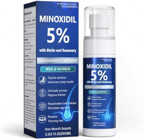 Minoxidil for Men and Women, Hair Growth Serum with Biotin, Rosemary and Batana for Hair Beard Regrowth Treatments Extra Strength Hair Loss Solution, Clinically Proven to Regrow Thicker, 60ML