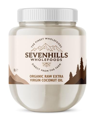 Sevenhills Wholefoods Aceite De Coco Virgen Extra Orgánico, Crudo, Prensado En Frío, Contenedor De Plástico 1L, para usos culinarios, de salud y belleza