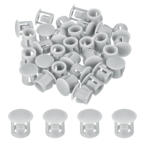 Image of MECCANIXITY 64PCS 7mm(1 /4 inch) Light Gray Plastic Hole Plugs, Flush Type Panel Hole Plugs Insert End Caps for Locking Hole Tubes Furniture Cabinet