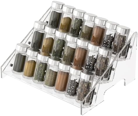 WUIVIUT Acrylic Clear Spice Organizer 3-Tier Spice Rack Shelf Seasoning Storage for Cupboard Countertop Cabinet Kitchen Pantry