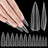 INENK No C Curve XXL Stiletto Nail Tips, Full Matte Clear Full Cover, Stiletto Flat Tips for Acrylic Nails Art Design, Salons, Home DIY Nail Extension(12 Sizes 240PCS)