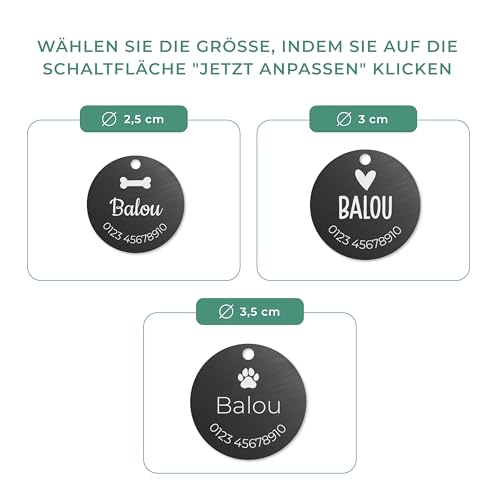 LAUBLUST Personalisierte Hundemarke mit Gravur für Halsband - Rund, Schwarz, Edelstahl | Größen S, M, L - Personalisiertes Geschenk für Hunde, Hundebesitzer mit Name als Hundezubehör, inkl Geschenkbox