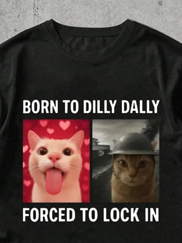 Image of SXV STYLE Born to Dilly Dally, Forced to Lock in Shirt, Funny Cat Mood Tee, Dual Personalized Cat Shirt, Silly Cat Graphic Tee