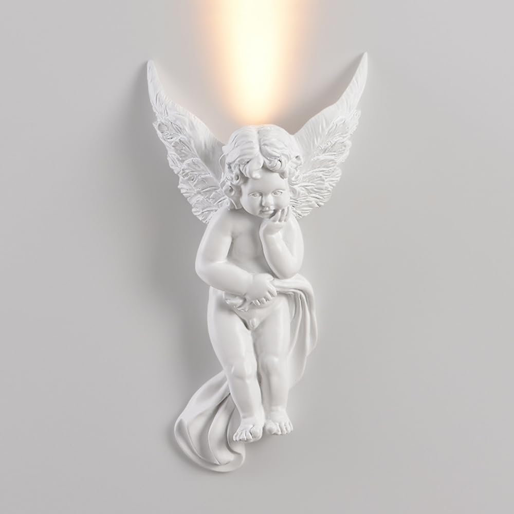 SXECAEPS Wall Sconces Modern LED Indoor Fixtures Resin Christus Angel Sconce White Mid Century Farmhouse Lamp for Bedroom Living Room Dining