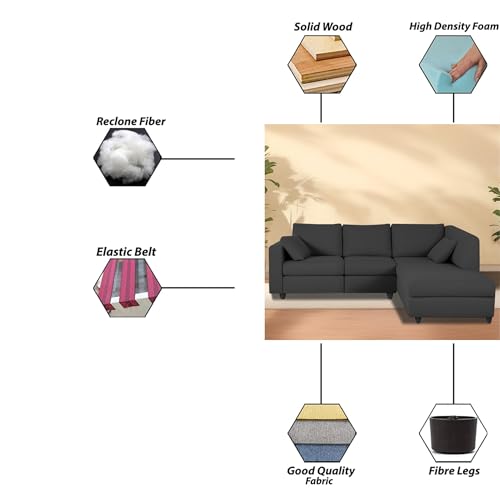 Image of Florian RHS 4 Seater L Shape Sofa Set for Living Room (Black Fabric) Premium Fabric Sofa