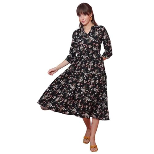 Image of Sheetal Associates Women's Casual 3 /4 Sleeve Crepe Fit and Flare Dress| Comfortable Relaxed Fit Summer Party Dress