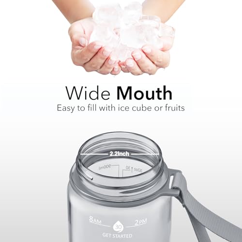 Image of Hyeta Plastic Water Bottle With Straw & Time Marker, 32oz Leakproof Jug | Motivational Tritan BPA Free Gym Office Outdoor Intake Tracker Hourly Reminder Straw Lid Lightweight