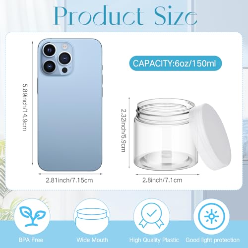 Image of Patelai 4 Pcs Plastic Jars Wide Mouth with Lids,6 Ounce,Clear