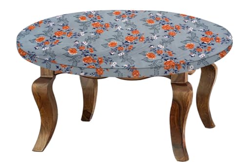 Image of The Furnishing Tree Round Elastic Fitted Center Tpoy Table Cover WxL 18x18 Inches Floral Pattern Blue