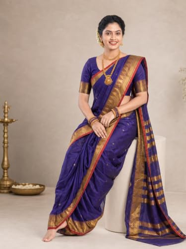 Image of Mom and Me Women Ready to Wear Nauvari Saree, Maharashtrian Peshwai Paithani, 9 Yard Readymade, Acrylic Cotton, Free Size, Traditional Ethnic Saree, with Blouse Piece