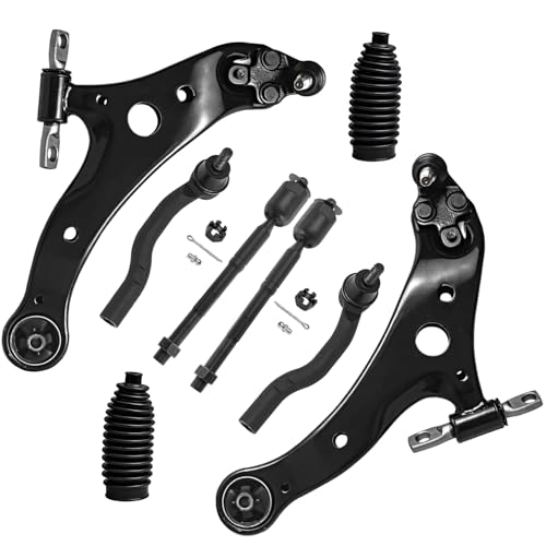 Image of Detroit Axle - 8pc Front End Kit for Toyota 2005-2012 Avalon 2007-2011 Camry 2007-2012 Lexus ES350, 2 Lower Control Arms with Ball Joint 4 Outer Inner Tie Rods 2 Boots Replacement