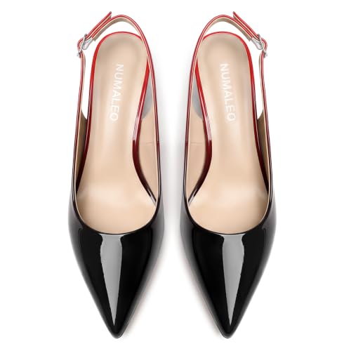 Image of NUMALEO Slingback Heels for Women Pointed Close Toe Kitten Heels Patent Pumps Dress Party Comfy Heeled Sandals Stiletto 2.5 Inch Dress Shoes