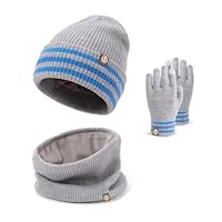 Baynetin Kids Hat Scarf Gloves 3-in-1 Winter Set | Thermal Beanie Hat + Fleece Neck Warmer & Touchscreen Mittens for Ages 4-10 | Windproof Soft Fleece Lining, Elastic Fit for Skiing/Snow Play