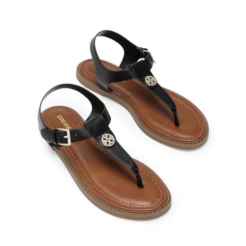 Image of DREAM PAIRS Dressy T-Strap Flat Thong Sandals for Women Comfort Roman Gladiator Casual Summer Beach Flip Flop Shoes with Adjustable Back Ankle Strap