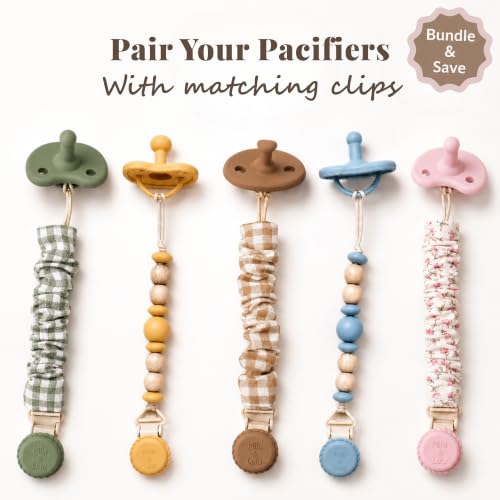 Image of Orthodontic Silicone Pacifiers (Set of 2) - 100% Food-Grade, One-Piece Design, Soft Orthodontic Nipple, Airflow Shield, Multi-Use Pacifier & Soother for 0+ Months - Hazel /Beige - Mila & Lulu