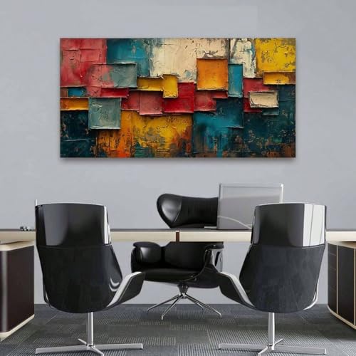 Tableau sur toile salon abstrait moderne grand format multicolore