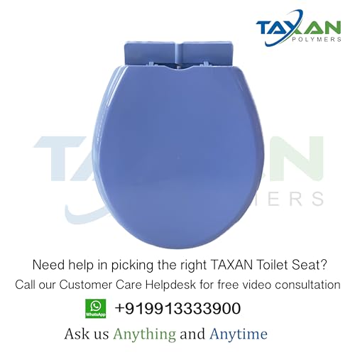 Image of TAXAN Blue EWC Toilet Seat Cover (17 x 14.5 in) | Oval Shape, PVC Western Commode Seat with Lid | High Glossy Finish, Sleek Design, Non-Soft Closing Commode Seat Cover with Installation Kit