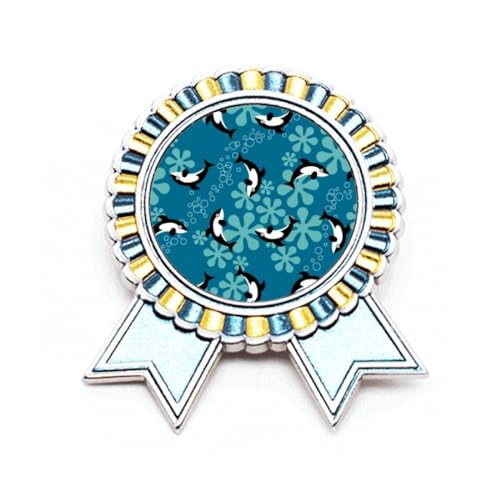 Broche dauphins et baleines de style marin en émail bleu raffiné