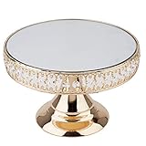 BalsaCircle 8-Inch Tall Gold Crystal Beaded Round Cake Stand with Mirror Top - Birthday Party Wedding Dessert Centerpiece Riser