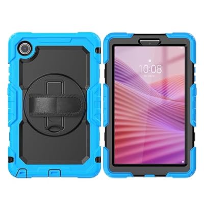 Compatible with Lenovo Tab One 8.7 inch Case/K9 TB305FU with Screen Protector, Shockproof Rugged case 360° Rotating Hand Strap/Stand Compatible with Lenovo Tab One 8.7 inch(Light Blue)