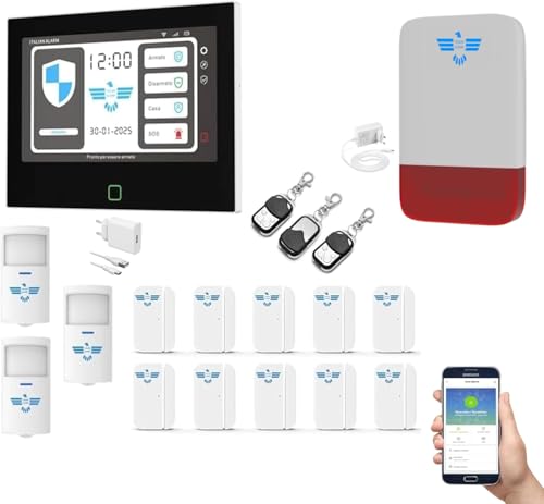 ITALIAN ALARM - Allarme Casa Senza Fili 7' Super Touch Screen, Antifurto WiFi GSM con APP, Sistema Allarme Wireless Completo con Sirena da Esterno. Già configurato, Video Tutorial e Assistenza Italia