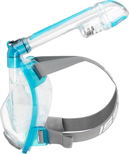 CRESSI dal 1946 - Duke Action Full Face Mask - Maschera Integrale CO2 Sicuro Grande Visione Snorkeling no Fog con Tubo Dry e Supporto Action Cam - Trasparente/Acquamarina - M/L - Unisex