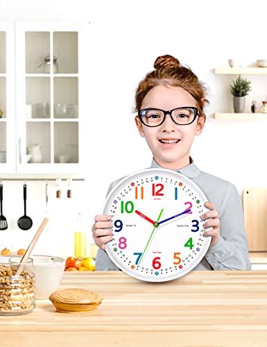 Kids Wall Clock: Telling Time Teaching Wall Clocks Silent Non-Ticking Clocks Battery Operated, Rustic Farmhouse Modern Clock Decorative For Kitchen Living Room Bedroom (10 Inch) #TOP2