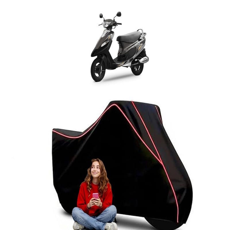 Image of Pep Plus Matte Edition Scooty Bike Cover Water Resistant Outdoor Use Universal Fit Scooters Motorcycles Heavy Duty UV Protection Dust Rain Scratch Resistant Elastic Bottom Black Blue Piping