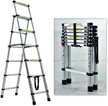 Telescopic Ladder, Folding Step Ladder, Retractable Aluminum Ladder Multi-Position, Adjustable A-Frame Stepladder with Handrails & Safety Lock, 330lbs Capacity5+6 step, 6.56ft