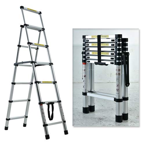 Telescopic Ladder, Folding Step Ladder, Retractable Aluminum Ladder Multi-Position, Adjustable A-Frame Stepladder with Handrails & Safety Lock, 330lbs Capacity(5+6 step, 6.56ft)