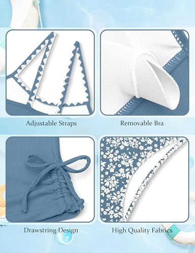 Image of Girls Tankini Swimsuits Two Piece Bathing Suit Drawstring Swimwear Set for Girls 7-18 Years