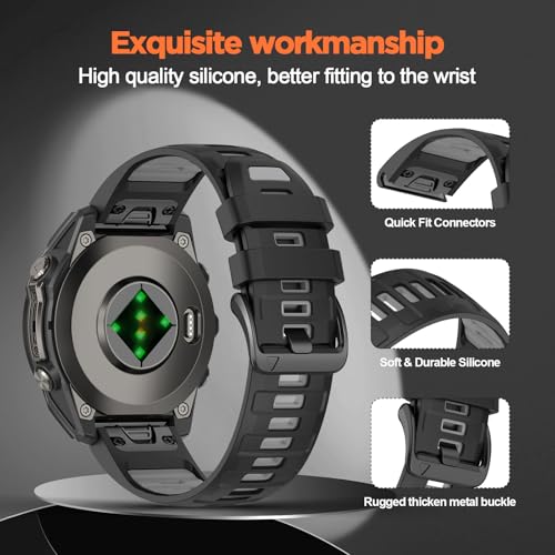 Image of XMUXI 26mm Watch Band Compatible with Garmin Fenix 7X / Fenix 6X / Fenix 5X / Fenix 8 51mm / Tactix Delta,Soft Silicone Replacement Quickfit Bands for Fenix 3 /3 HR,Descent MK1 /Enduro