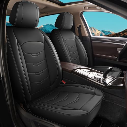 RAWAKORW Leather Car Seat Covers Fit for Toyota 4Runner 2003-2025 Front Set Luxury Leather Seat Cushion Waterproof Automotive Seat Protectors(2 Seat,Black)