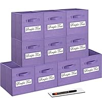 artsdi 11 Inch Storage Cube,Storage bin,cube storage (Set of 10) Foldable Fabric Cube Storage Bins with 10 Labels Window Cards & a Pen,Baskets Containers for Shelves,Closet Organizers Box,Purple