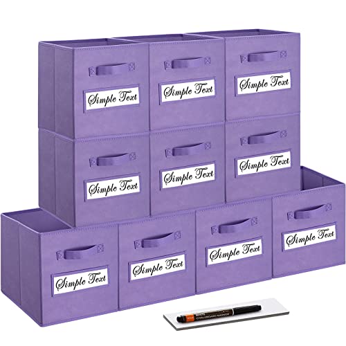 artsdi Lot de 10 cubes de rangement pliables en tissu avec 10 étiquettes, cartes de fenêtre et un stylo, 27,9 cm, violet