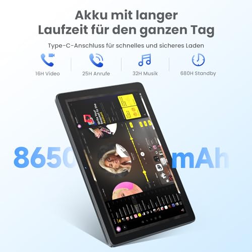 2025 Neueste 10.1 Zoll Tablet Android 14, Tablet mit Tastatur Maus und Stift,16GB+128GB(1TBTF), 4G LTE Tablets Mit 2 SIM 1 SD Slot, 5G Wifi Tablette PC, Octa-Core|13+10MP|8650mAh|1080FHD|GPS -Grau 5