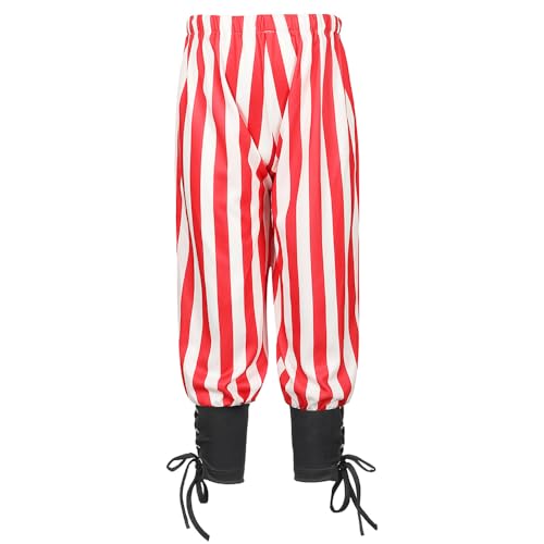 DRHOM Kids Boys Medieval Renaissance Pants Viking Steampunk Ankle Banded Trouser Halloween Theme Party Cosplay Long Pants (Red, 8-10)