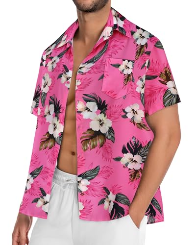 Image of Men Hawaiian Shirt Short Sleeve Summer Beach Button Down Shirts with Pocket