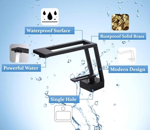 Black Bathroom Tap, Creative Design Single Lever Bathroom Mixer Taps Single Hole Lavatory Basin Mixer Tap, Solid Brass SHUNLI - Image 2