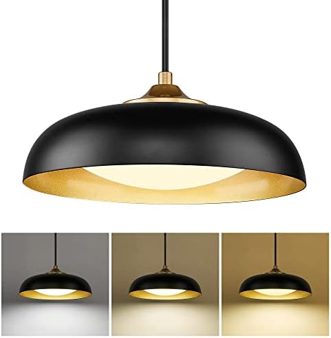 kudos Pendant Light Fixtures, LED Pendant Light, Black and Gold Finish,12W Modern Pendant Light for Kitchen Island, Bedroom, Hallway, 3000K/4000K/6000K Adjustable, KDPL01-BK