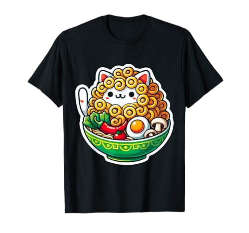 Noodle Cat Ramen giapponese divertente grafica Kawaii Cute Anime Maglietta