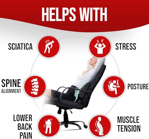 Image of Grin Health The Original Lumbar Support Pillow for Chair, Car Backrest Cushion Memory Foam Back Support Improves Posture, Promotes Lower Back Pain Relief | Lumbar Support Back Cushion, Black