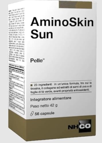 NHCO AminoSkin Sun 56 Capsule - Integratore Alimentare 23 Ingredienti con Tirosina, Collagene, Estratti di Semi d'Uva e di Foglia di Te' Verde