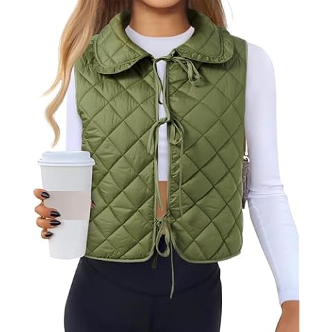 Tankaneo Women's Quilted Puffer Vest with Tie Front Cover