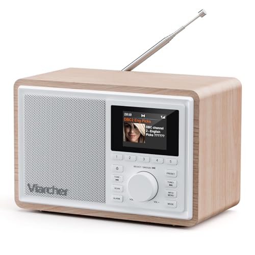 DAB/DAB+ & FM Digital Radio Mains Powered DAB Radios with Bluetooth Dual Alarms Sleep Timer 60 Presets AUX IN Headphone Jack 2.4Color Display Kitchen Radio Perfect for Home White/Oak