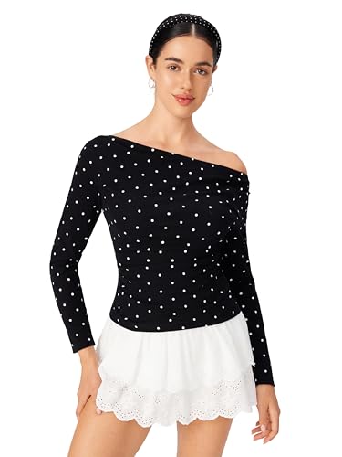CIDER Women Polka Dot Going Out One Shoulder Y2k 2025 Fall Long Sleeve Fit Cute Top Casual Shirts3