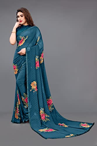 Image of MIRCHI FASHION Saree for Woman Chiffon Geometric and Leaf Printed | Lightweight Daily Regular Use Comfortable Women's Sari with Blouse Piece (Available in 15 Designs)